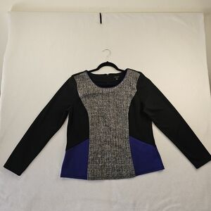 Ann Taylor Elegant Black and Blue Long Sleeve Blouse Suze XL